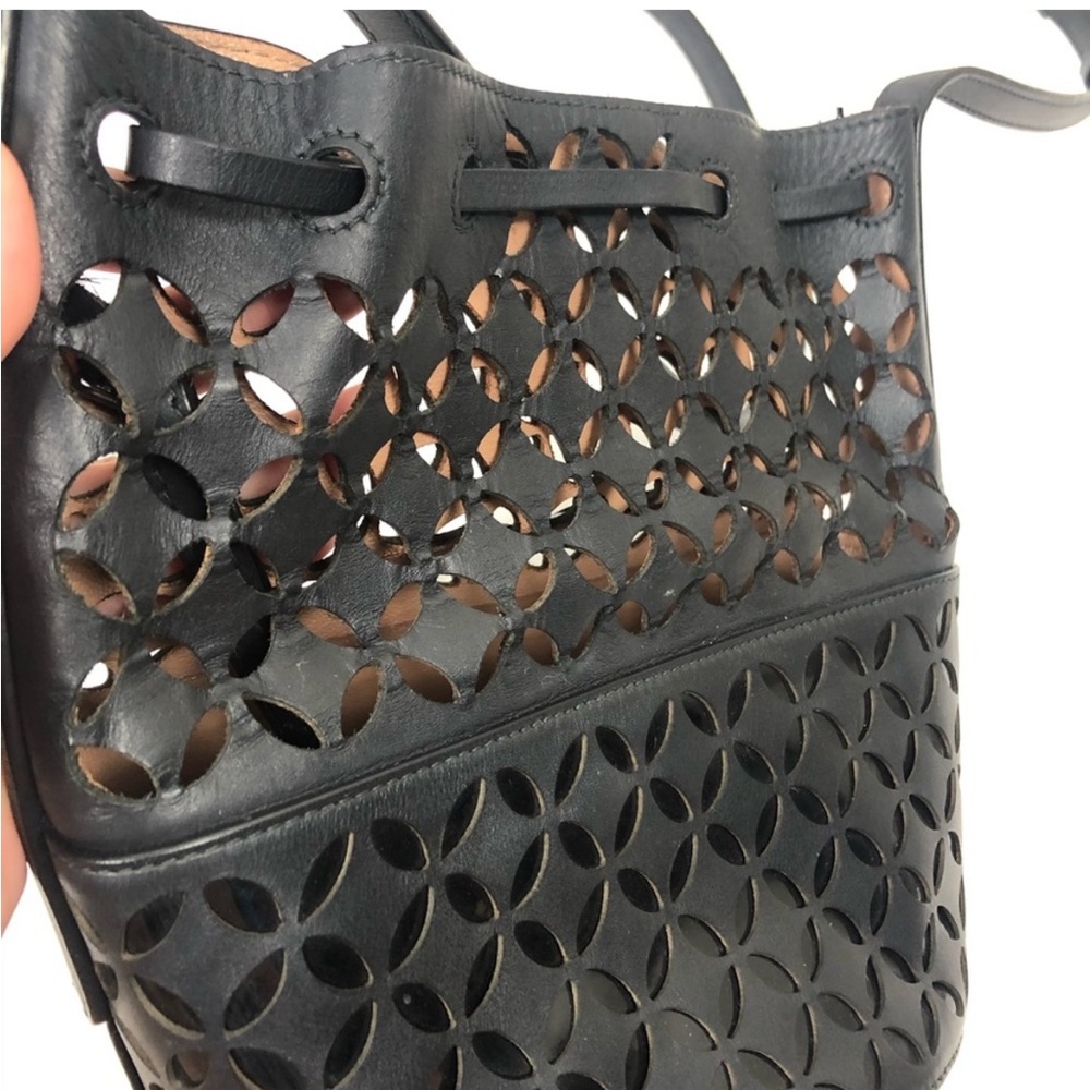 Alaia Bag Black Crossbody Leather Laser Cut Out Bucket Drawstring - Picture 10 of 15